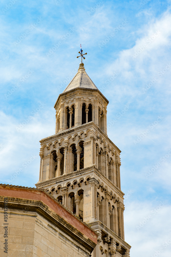 It's Bell tower of the Cathedral of Saint Domnius, he Catholic cathedral in Split, Croatia.