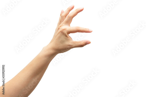 Male hand holding, picking up pose isolated on isolated on white background