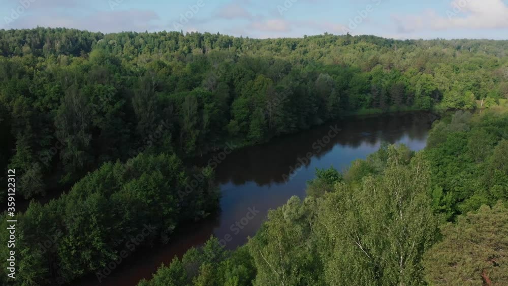 Landscape of green nature - the river stretches near the forest Landscape of green nature - the river stretches near the forest