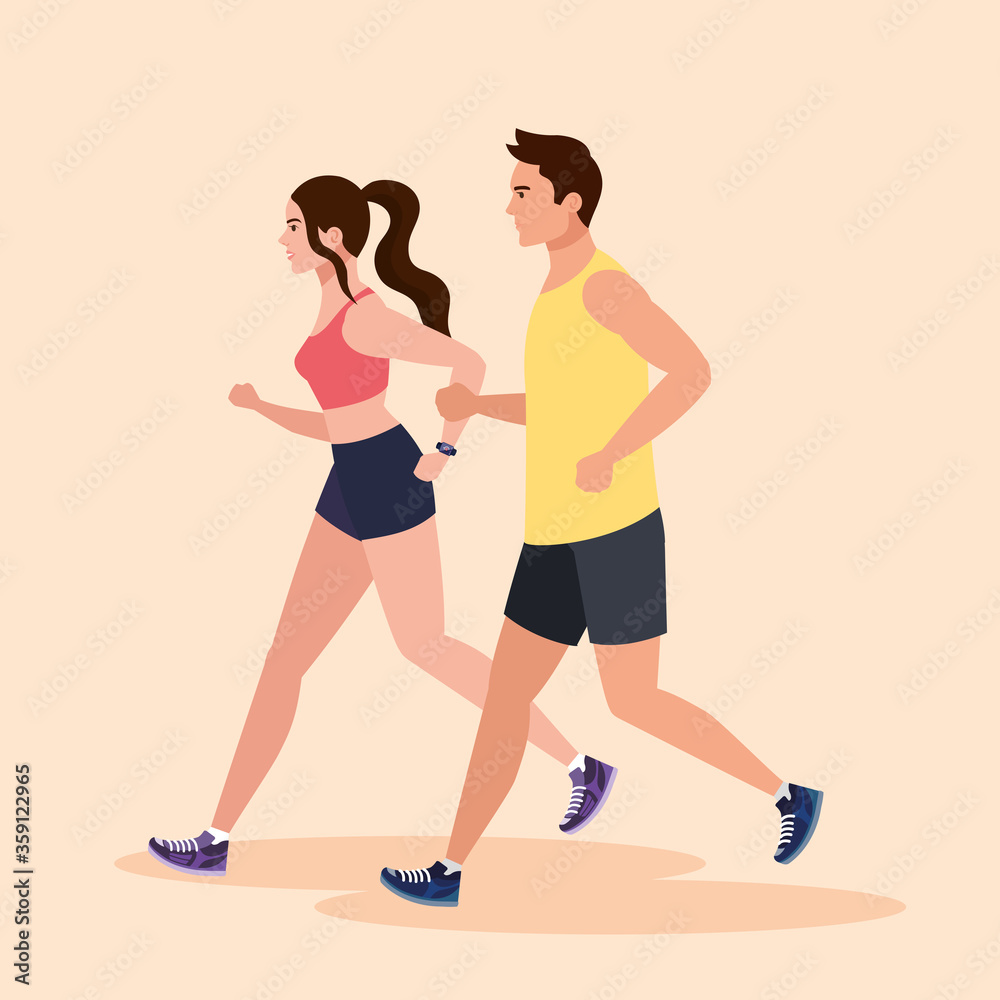 couple running, woman and man in sportswear jogging, people athlete, sporty persons vector illustration design couple running, woman and man in sportswear jogging, people athlete, sporty persons vector illustration design
