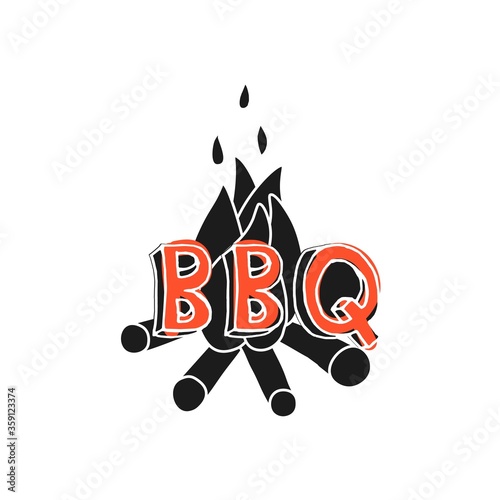 Barbecue. BBQ with bonfire on the background.