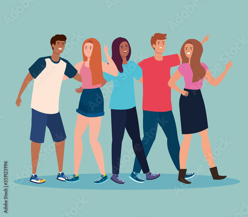 happy characters, young people, friendship excitement, cheerful laughing from happiness vector illustration design