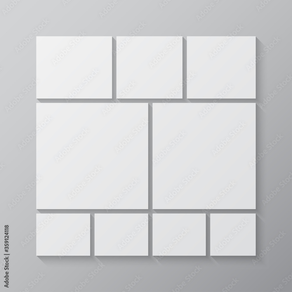 Vector empty collage board nine images, photo Vector empty collage board nine images, photo