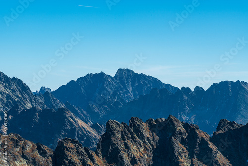 High Tatras mountains scenery with Gerlachovsky stit, Koncista, part of Satansky hreben ridge and few other peaks in Slovakia