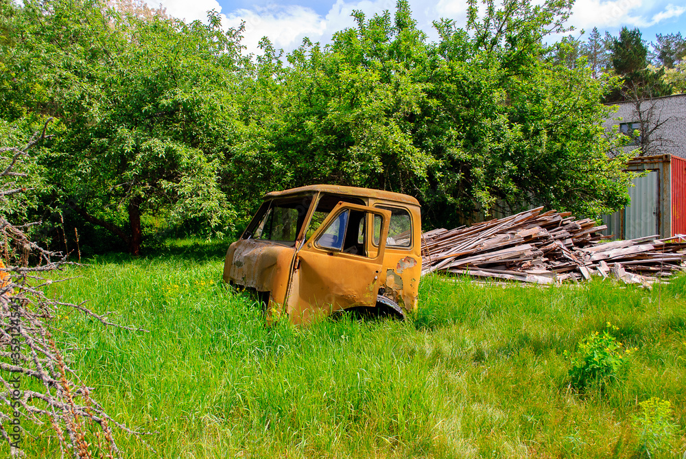 Damaged soviet vehicle in Chernobyl, a town in Ukraine, famous by the nuclear reactor explosion disaster on April 26, 1986 Damaged soviet vehicle in Chernobyl, a town in Ukraine, famous by the nuclear reactor explosion disaster on April 26, 1986