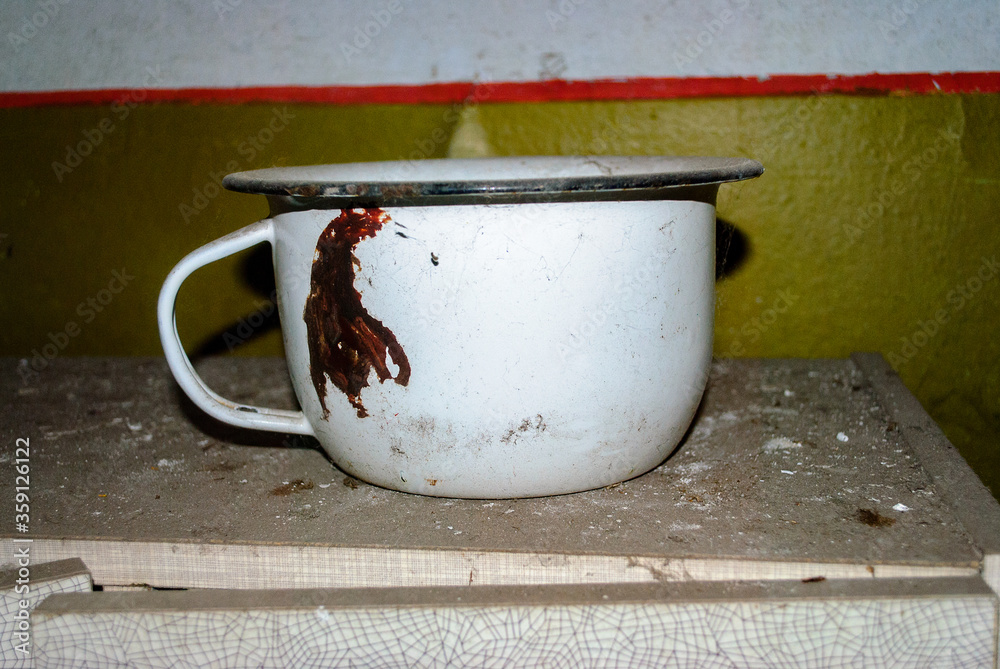 A pot in the Abandoned kindergarten Pripyat, a ghost town in northern Ukraine, evacuated the day after the Chernobyl disaster on April 26, 1986