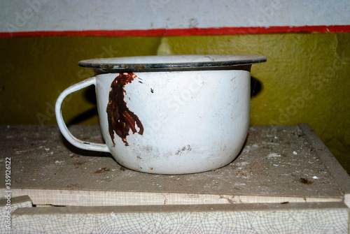 Obraz na płótnie A pot in the Abandoned kindergarten Pripyat, a ghost town in northern Ukraine, evacuated the day after the Chernobyl disaster on April 26, 1986 w salonie