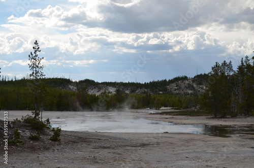 Late Spring in Yellowstone National Park: View of Tantalus Geyser From Near Root Pool in the Back Basin Area of Norris Geyser Basin