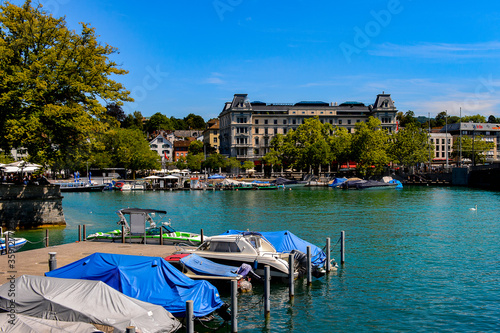 Architecture on the river Limmat of Zurich, the largest city in Switzerland