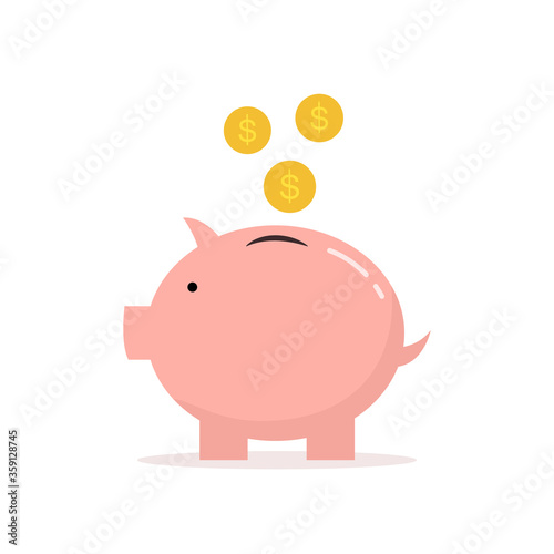 Pink Piggybank with a dollar coin icon inserted into a piggy bank