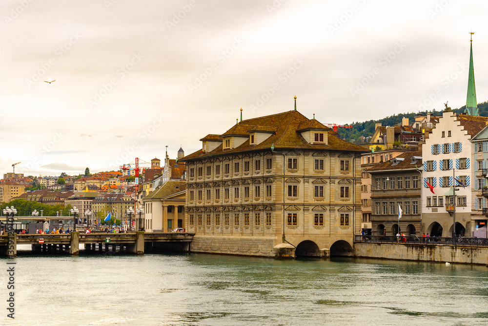 Limmat river panorama in Zurich, Switzerland