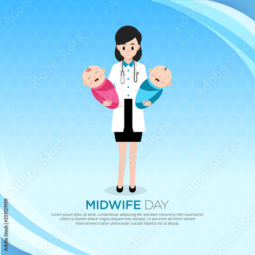 Celebration midwife day background. Midwife day design with baby boy and girl