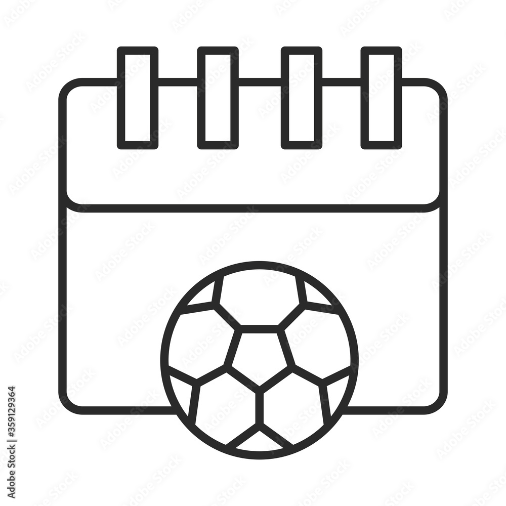 soccer game, calendar date reminder with ball, league recreational sports tournament line style icon soccer game, calendar date reminder with ball, league recreational sports tournament line style icon