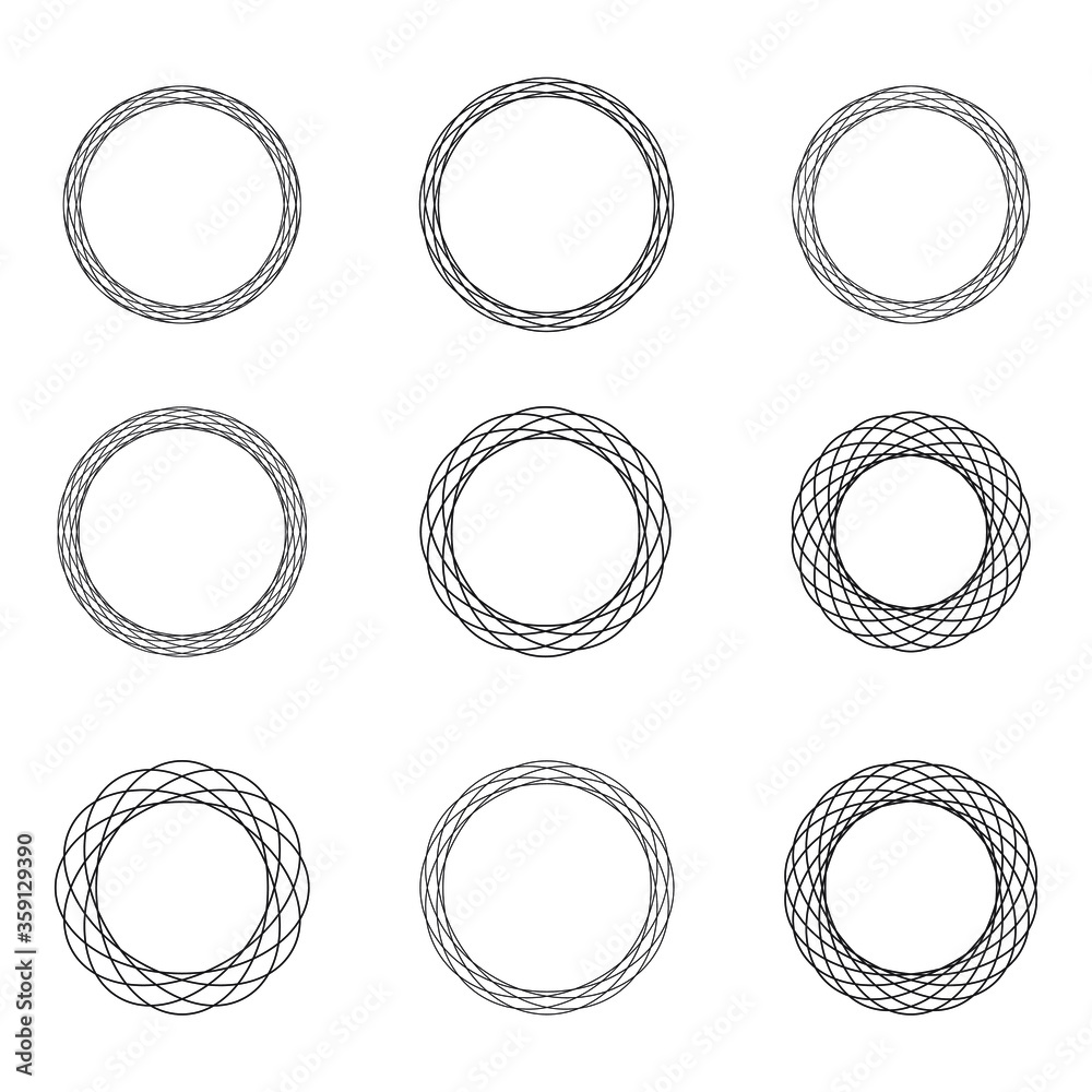 Set of black vintage circular frames with ornament. A set of abstract black symbols. Collection of retro banners. Circle empty templates with place for information and text.