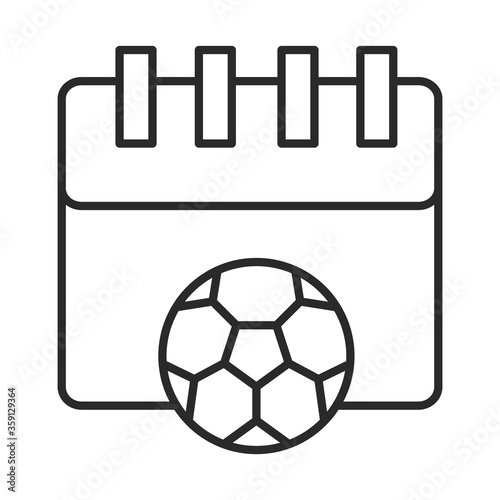 soccer game, calendar date reminder with ball, league recreational sports tournament line style icon
