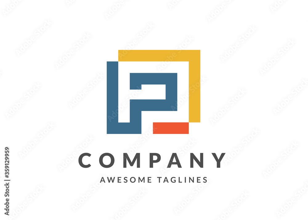 creative initial Letter P with square color Logo Design Vector isolated on white. creative initial Letter P with square color Logo Design Vector isolated on white.