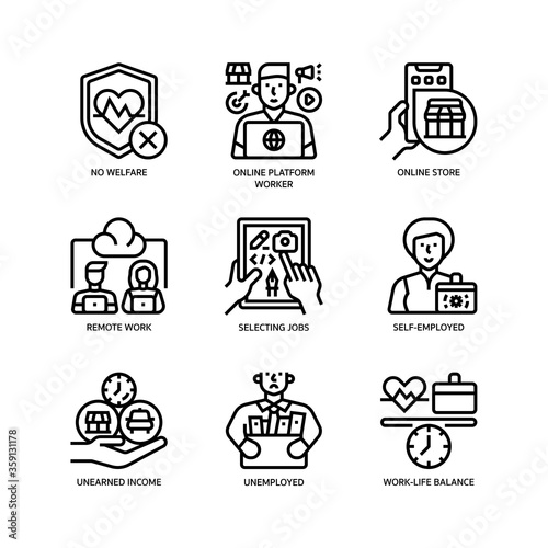 Gig economy icons set
