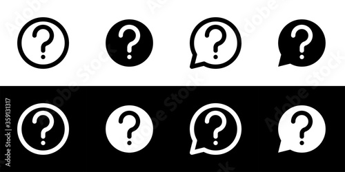 Help icon set. Flat design symbol collection isolated on black and white background.