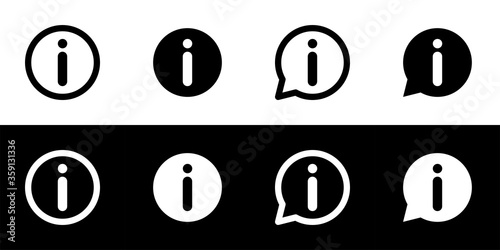 Info icon set. Flat design icon collection isolated on black and white background. Tips, hint, clue, guide, instruction, or information.