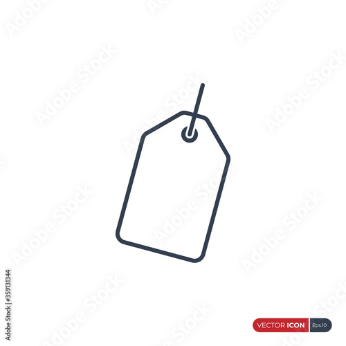 Price Tag Icon with Hanging String isolated on White Background. Flat Line Vector Icon Design Template Element.