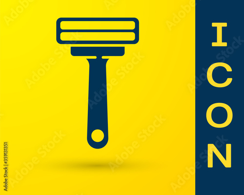 Blue Shaving razor icon isolated on yellow background.  Vector Illustration