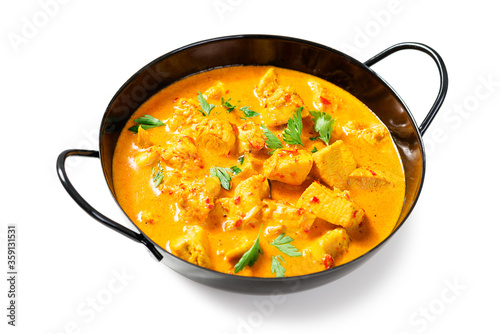 Chicken curry - traditional indian food isolated on white background 