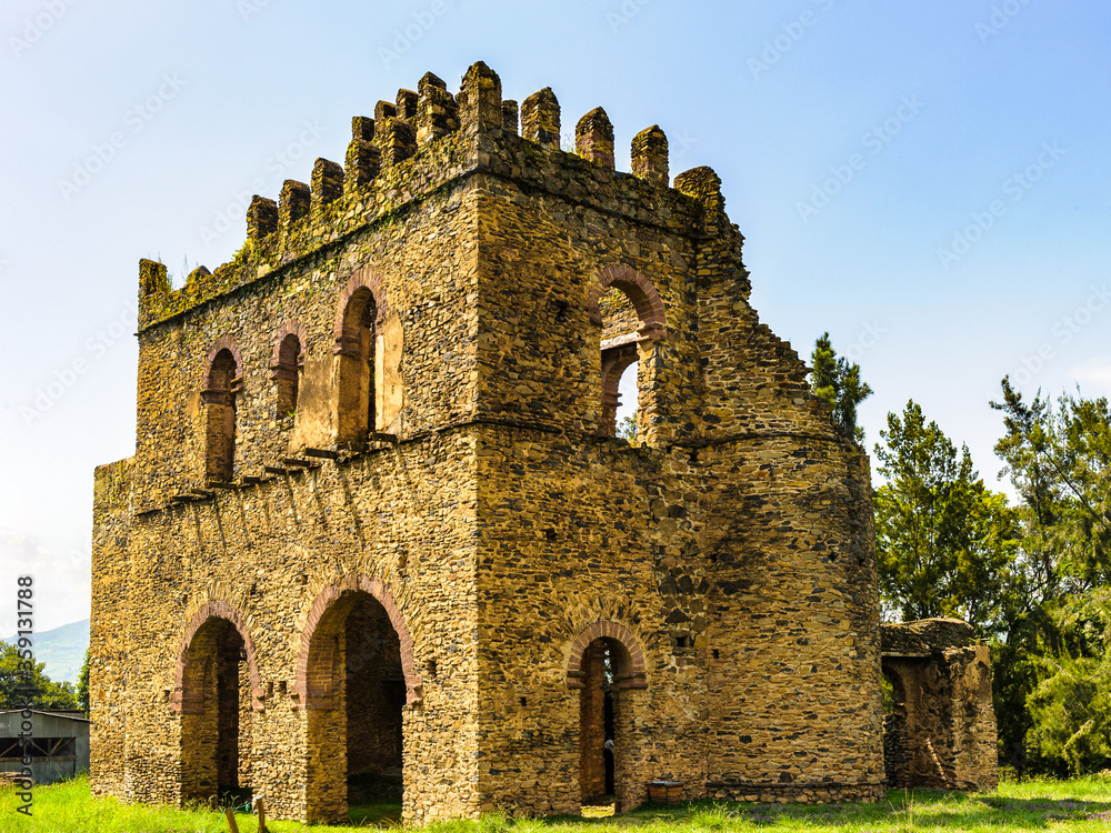 It's Castle of Gondar, Ethiopia. taken on a sunny day in Africa