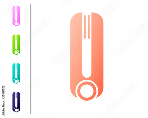 Coral Curling iron for hair icon isolated on white background. Hair straightener icon. Set color icons. Vector Illustration