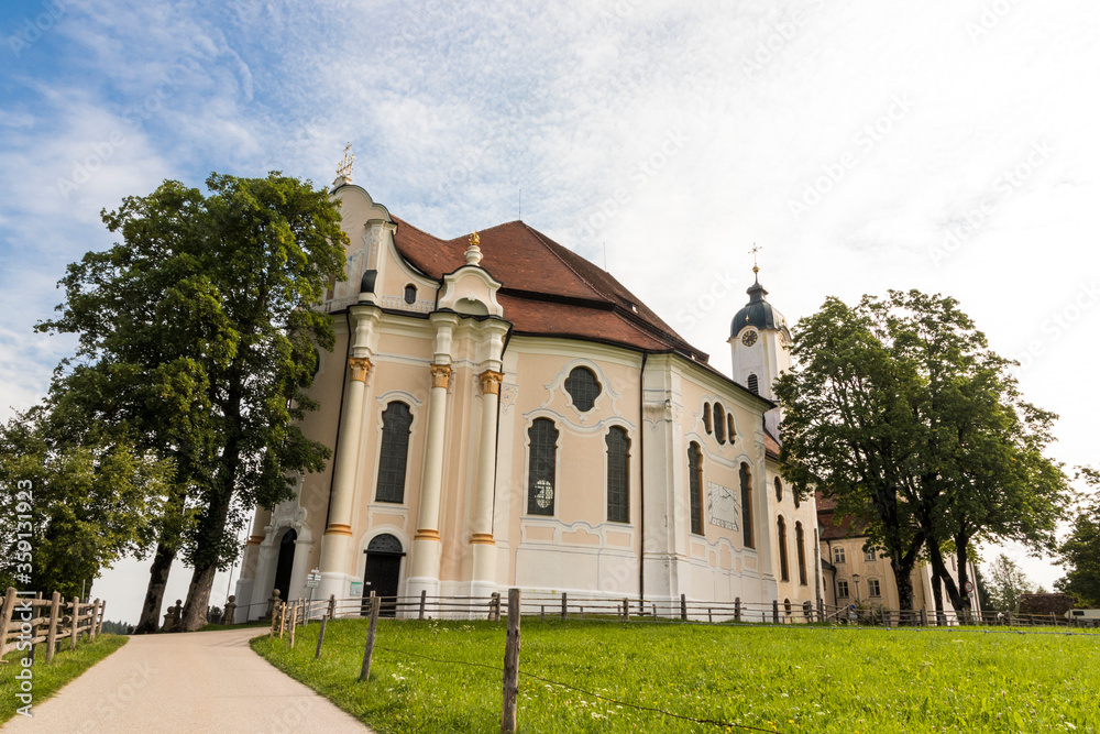 Wies, Germany. The Pilgrimage Church of Wies (Wieskirche), an oval rococo church located in the foothills of the Alps, Bavaria. A World Heritage Site