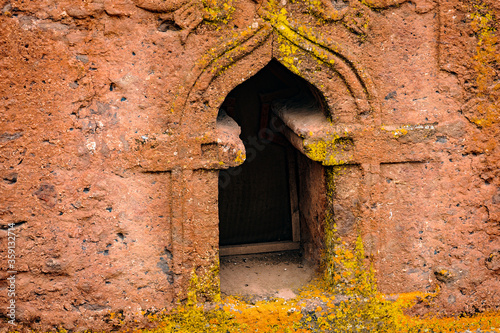 It's Door of the St. George Church, carved from solid rock in the shape of a cross, Lalibela, Ethiopia