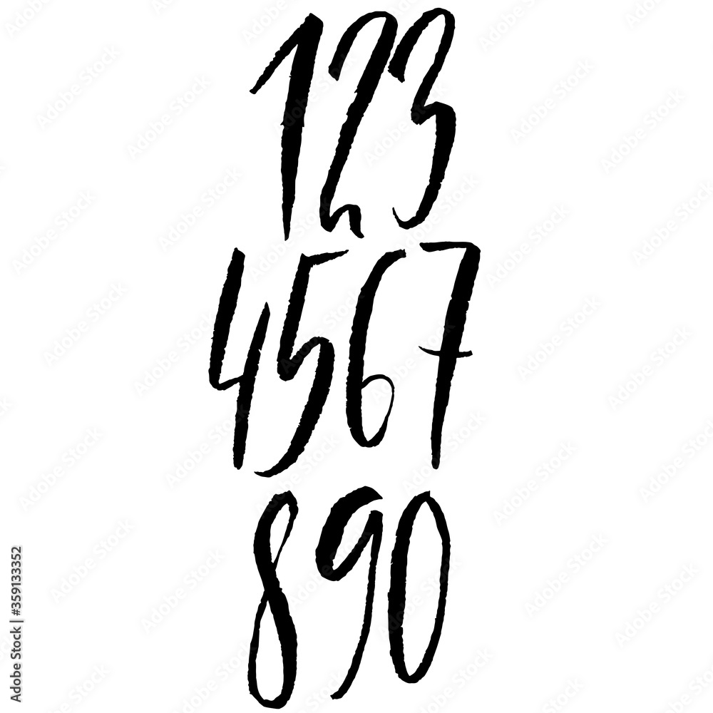 Set of calligraphic ink numbers. Dry brush lettering. Vector illustration. Set of calligraphic ink numbers. Dry brush lettering. Vector illustration.