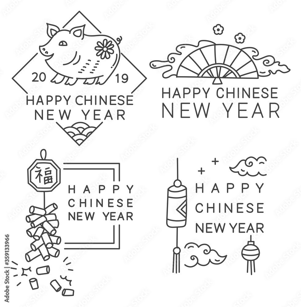 Chinese New Year greeting badge in simple editable thin line style vector illustration Chinese New Year greeting badge in simple editable thin line style vector illustration