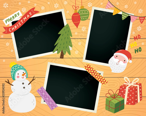 Christmas scrapbook with photo templates and cute sticker decorations