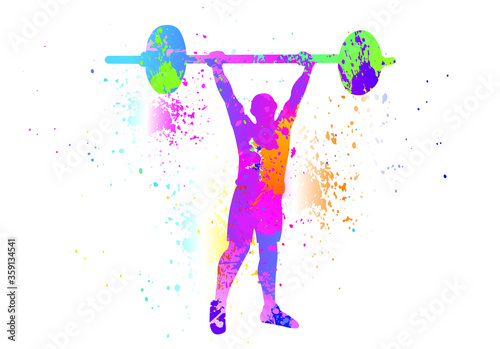 Weightlifting logo design. Colorful sport background. Vector illustration.