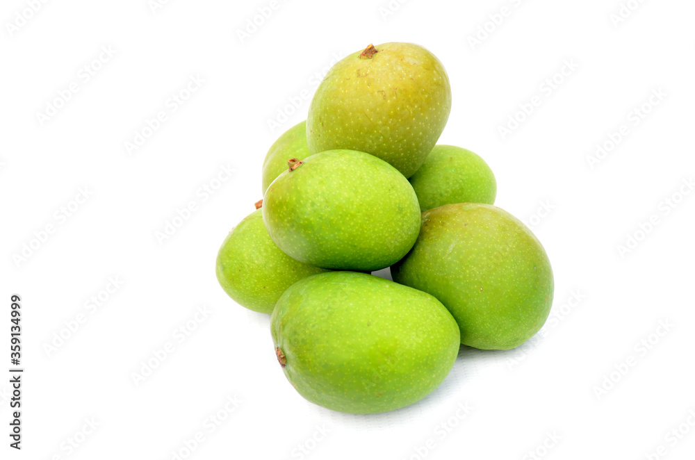 bunch the ripe green mango isolated on white background bunch the ripe green mango isolated on white background