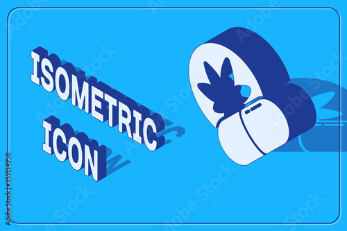 Isometric Herbal ecstasy tablets icon isolated on blue background.  Vector Illustration