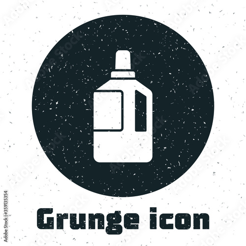 Grunge Fabric softener icon isolated on white background. Liquid laundry detergent, conditioner, cleaning agent, bleach. Monochrome vintage drawing. Vector Illustration