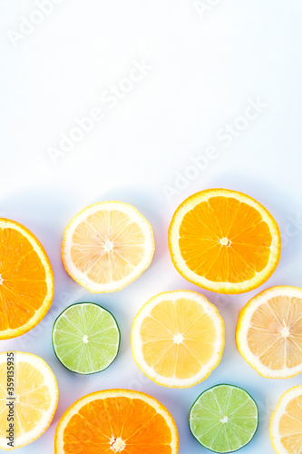 Collection of fresh lime  lemon  orange  citrus  grapefruit slice on white background.