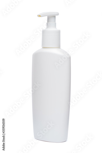 White bottle of cream, lotion or liquid soap isolated on white background