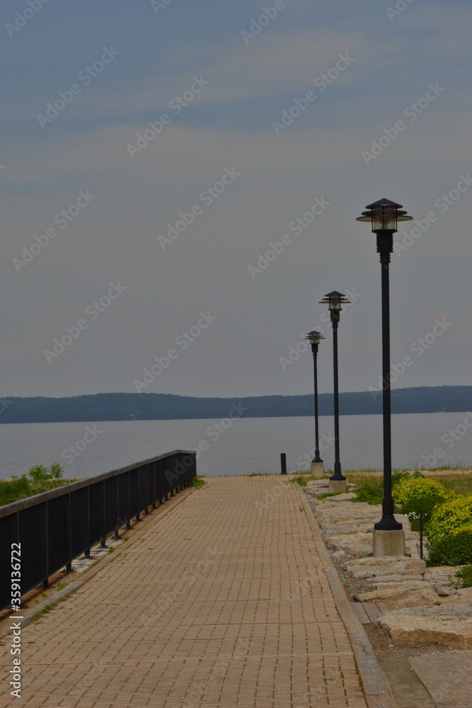 landscape of beach and lamps