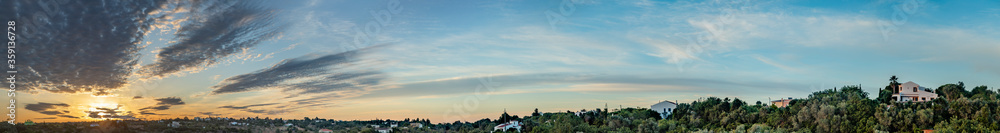panoramic sunrise at a valley with very view villas in Lagoa, Portugal