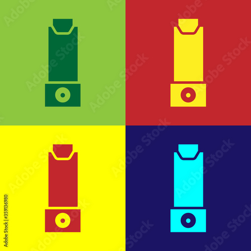 Pop art Inhaler icon isolated on color background. Breather for cough relief, inhalation, allergic patient.  Vector Illustration