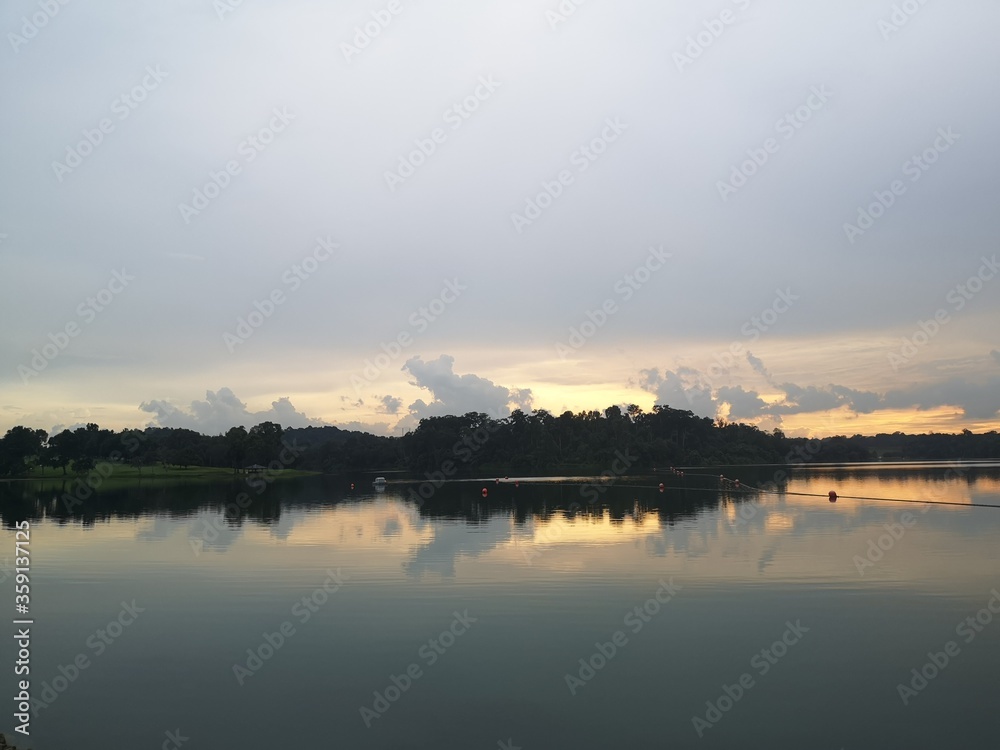 Sunset landscape at the Singapore's reservoir