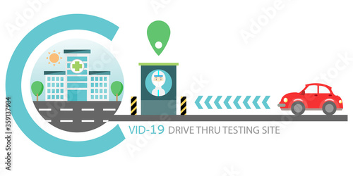 Covid-19 drive thru testing site check in point vector