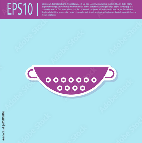 Retro purple Kitchen colander icon isolated on turquoise background. Cooking utensil. Cutlery sign.  Vector Illustration