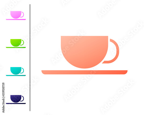 Coral Coffee cup icon isolated on white background. Tea cup. Hot drink coffee. Set color icons. Vector Illustration