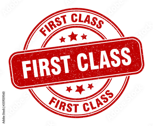 first class stamp. first class label. round grunge sign