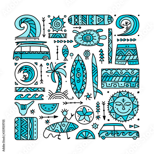 Surfing background. Tribal elements for your design