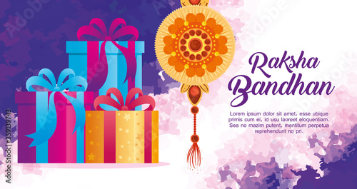 greeting card with decorative rakhi for raksha bandhan and gift boxes, indian festival for brother and sister bonding celebration, the binding relationship vector illustration design