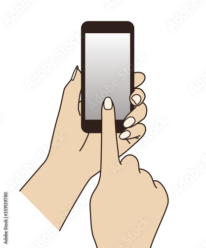 スマートフォンを持って指で操作する手元のイラスト